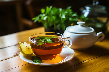 健康养生的柠檬花茶背景图片