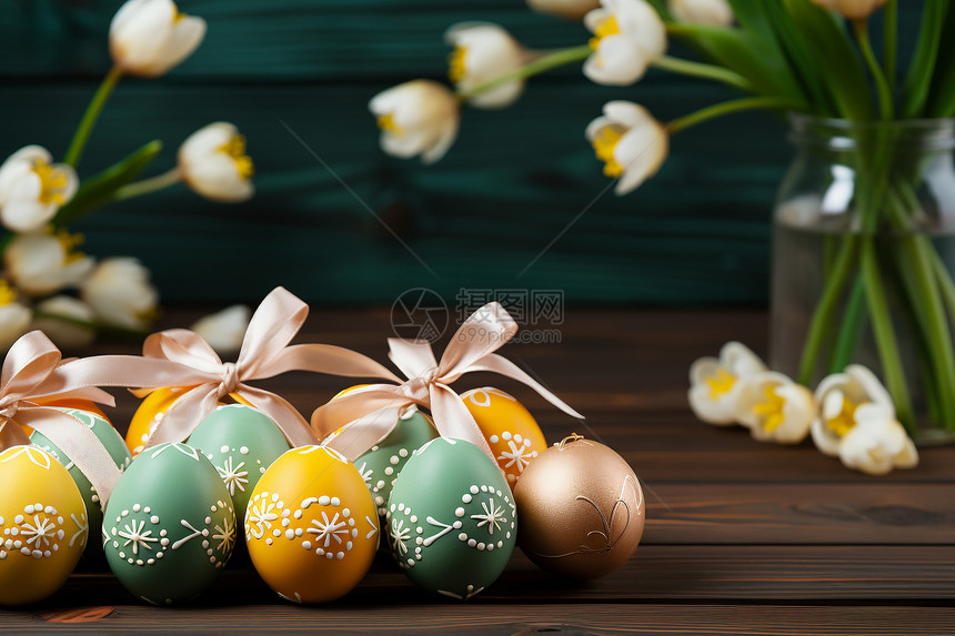 复活节彩蛋和花束图片