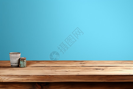 蓝色复古简约风格的木桌背景背景