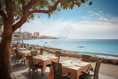 海边餐厅的美景背景图片