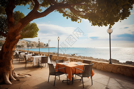 风景优美的海边餐厅背景图片