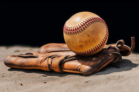 体育比赛的棒球手套和棒球背景图片