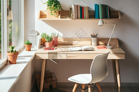 桌摆植物自然光线照亮的工作室背景