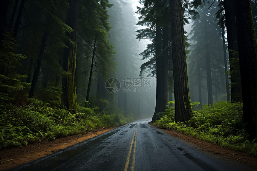 森林中空旷的公路图片