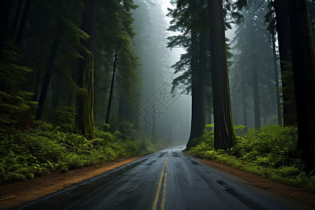 森林中空旷的公路背景图片