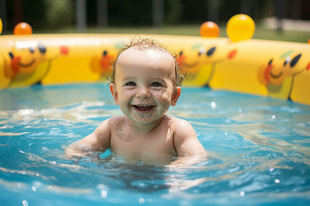 泳池中的小宝宝背景图片