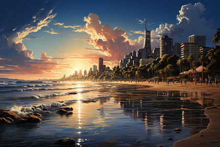 城市沙滩背景图片