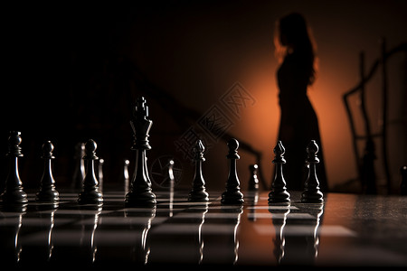 女棋手与棋盘背景图片