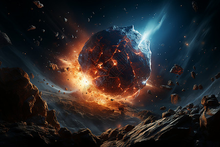 篮球之夜火焰字夜空中璀璨飞行的陨石设计图片
