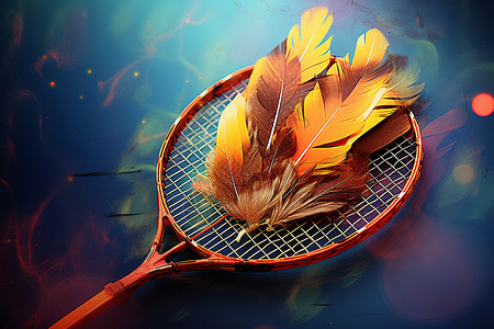 羽毛在网球拍上背景图片