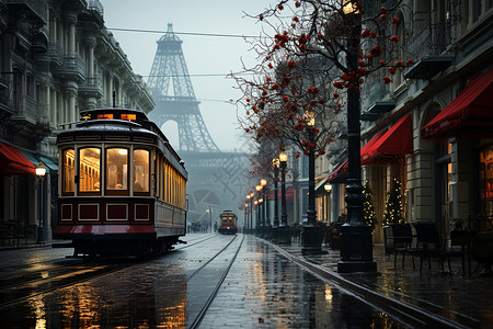 雨天行驶的电轨车背景图片