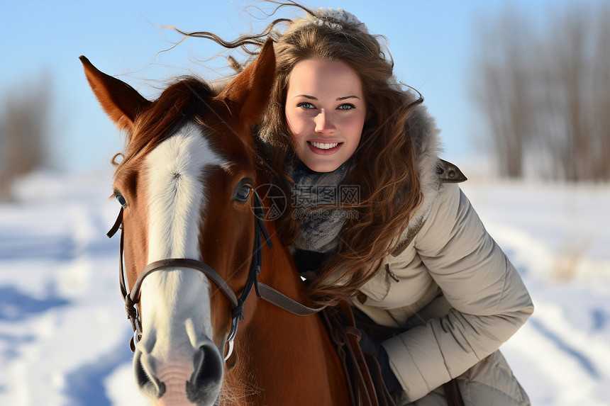 冬日骑马的女子图片