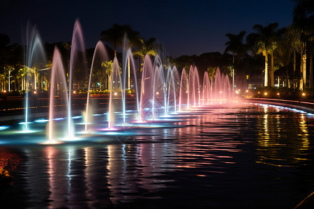 灯光喷泉公园的喷泉背景