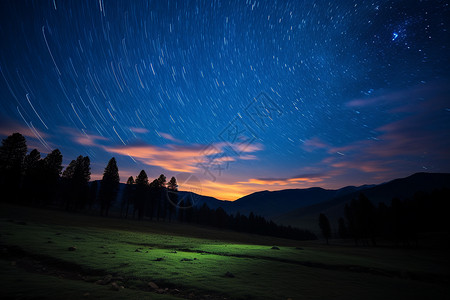 夜空下的草原山林背景图片