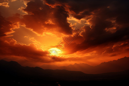 金色云海中的夕阳背景图片