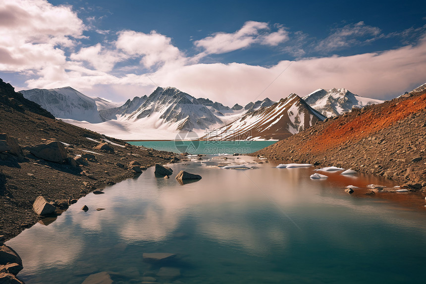 雪山下的河流图片