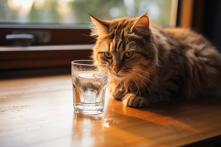 窗台上猫喝水高清图片