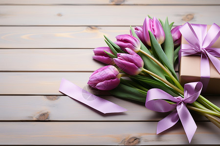 紫色丁香与礼盒背景图片