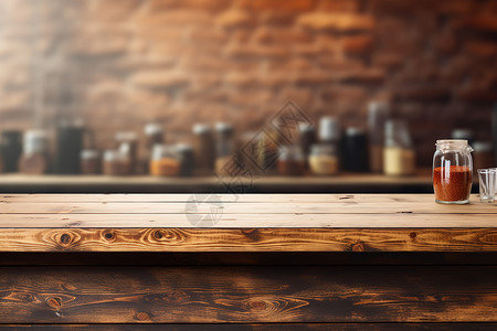餐厅内一张木质桌背景图片