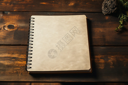 木质桌子上的笔记本背景图片