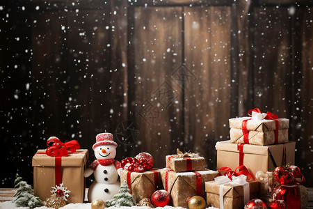 雪人与礼物共存背景图片