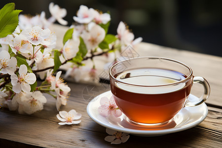 花朵和茶水背景图片