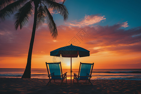 海边的沙滩椅背景图片