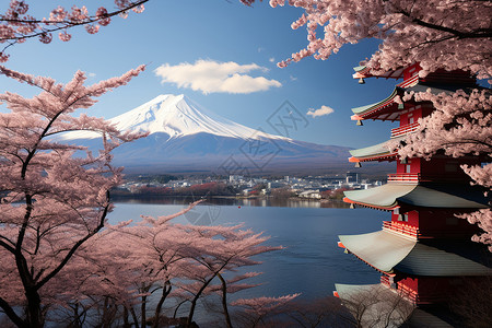 富士山与樱花背景图片