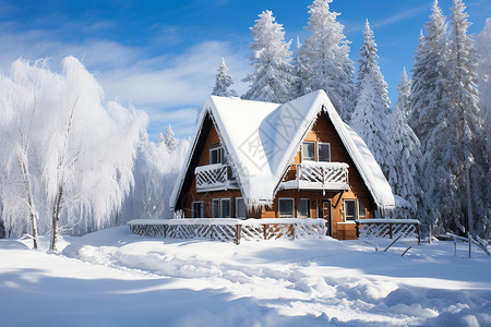 雪中的小屋背景图片