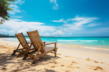 海滩上两把木椅背景图片