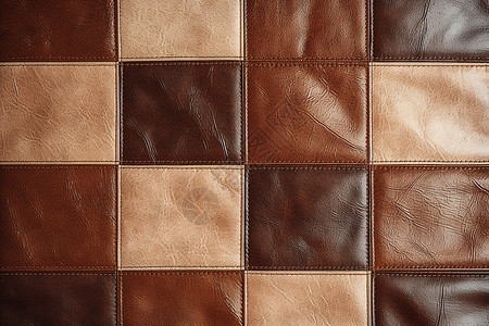 缝线艺术方形棕色皮革背景