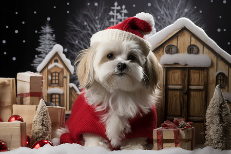 宠物装扮圣诞装扮的宠物狗狗背景