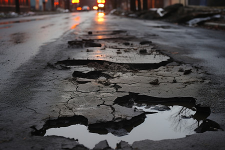 城市道路中的坑洞背景图片