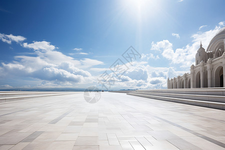空荡白色建筑下的阳光阶梯背景