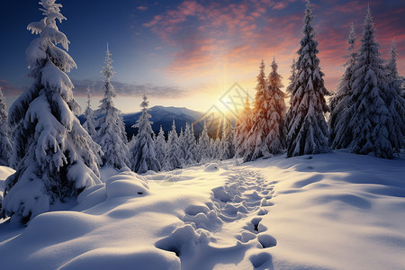 雪地植物冬天美丽的雪景背景