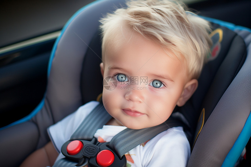 汽车安全座椅上的小婴儿图片