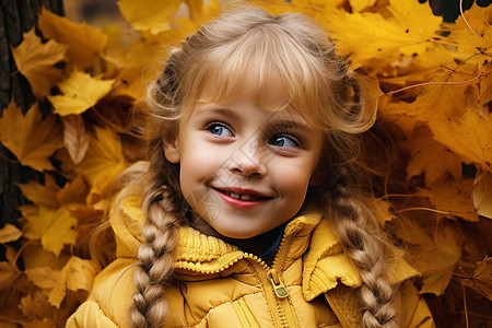 秋天里微笑的小女孩背景图片