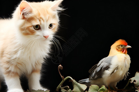 猫和小鸟一只猫咪和小鸟背景