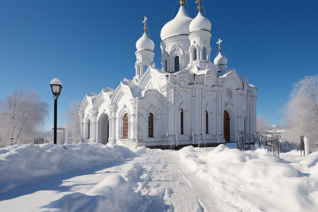 雪域中的教堂背景图片