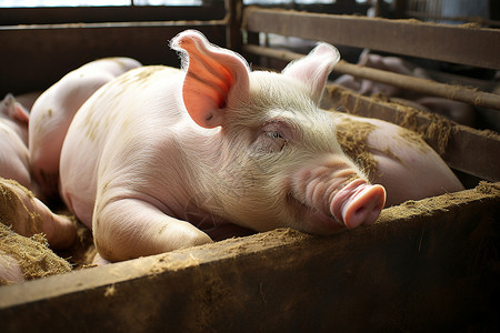 养猪场睡觉的猪图片素材