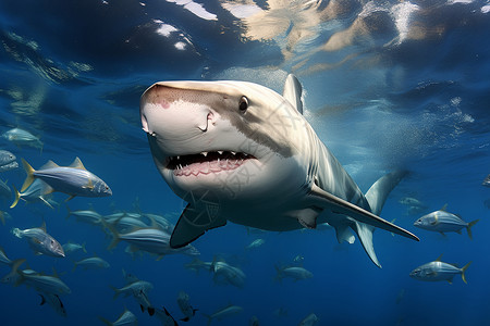 鲨鱼在海中游泳背景图片