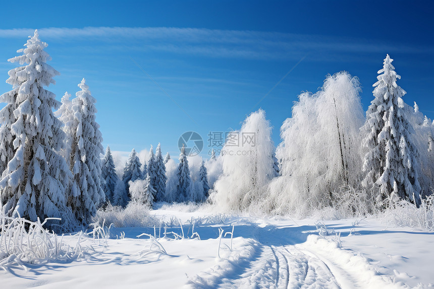 冰雪飘扬的冬日风景图片
