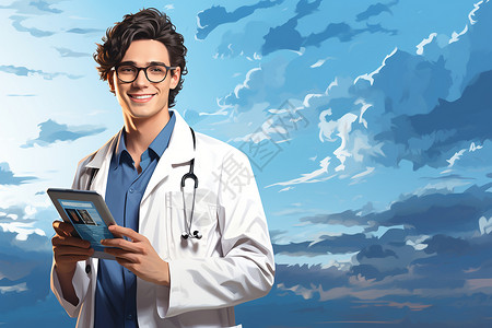 医生手持平板电脑背景图片