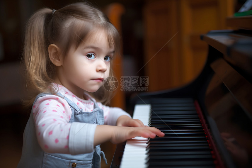 学习钢琴的外国小女孩图片
