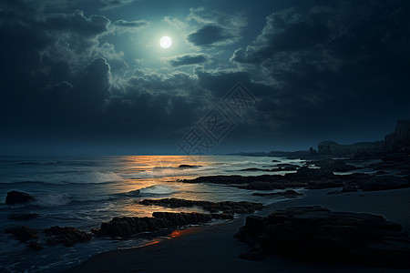 月下海滩背景图片