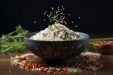 营养黑色稻米背景图片