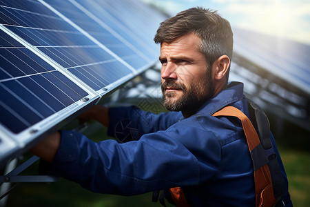 安装太阳能板的男士背景图片