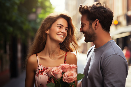 街角幸福的情侣背景图片