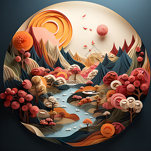 秋季的绘画山水画背景图片