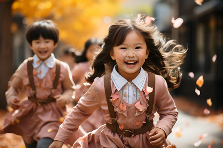 开心奔跑的小学生背景图片